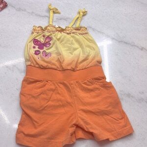 Yellow and Orange Kids Romper with Butterfly Design